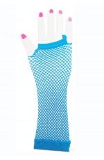 Baby Blue Fishnet Gloves Fingerless Wrist Length 70s 80s Women's Neon Accessories