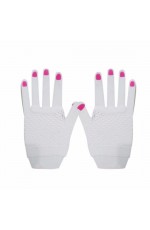 White Fishnet Gloves Fingerless Wrist Length 70s 80s Women's Neon Party Dance 