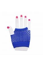 Blue Fishnet Gloves Fingerless Wrist Length 70s 80s Women's Neon Party Dance 