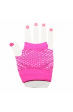 Pink Fishnet Gloves Fingerless Wrist Length 70s 80s Women's Neon Party Dance 