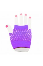 Purple Fishnet Gloves Fingerless Wrist Length 70s 80s Women's Neon Accessories