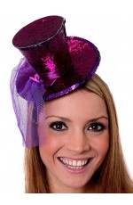 Purple Fever Mini Top Hat on headband Ladies Mini Glitter Top Hat