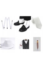 White Mens 20s Gangster Set Hat Braces Tie Cigar Gatsby Costume Accessories