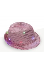 Adults Pink LED Light Up Flashing Sequin Costume Hat