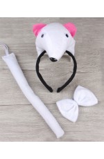 White Rat Headband Bow Tail Set Kids Animal Headpiece