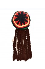 Rasta Beret Crochet Dreadlocks Jamaica Luau Hawaii Hat Brown Wig