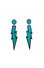 Blue Glitter Lightning Plastic Rock Star 80s Earrings