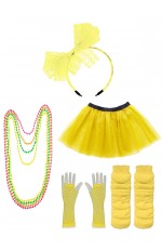 Yellow Coobey 80s Tutu Skirt Fishnet Gloves Leg Warmers Necklace Set