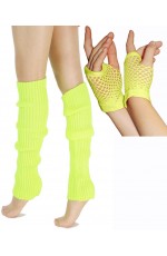 Coobey 80s Neon Yellow Fishnet Gloves Leg Warmers accessory set