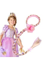 Rapunzel Girls Disney Princess Wig Headband Hair Plait with Pink Flower