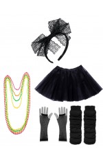 Black Coobey Ladies 80s Tutu Skirt and Accessory Set