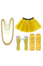Yellow Coobey Ladies 80s Tutu Skirt Fishnet Gloves Leg Warmers Necklace