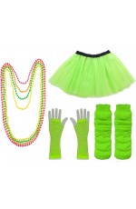 Green Coobey Ladies 80s Tutu Skirt Fishnet Gloves Leg Warmers Necklace