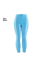 Sky blue 80s Shiny Neon Costume Leggings Stretch Metallic Pants