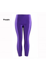 Purple 80s Shiny Neon Costume Leggings Stretch Metallic Pants