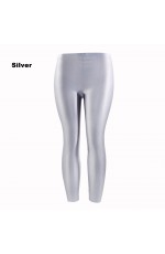 Silver 80s Shiny Neon Costume Leggings Stretch Metallic Pants