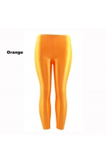 Orange 80s Shiny Neon Costume Leggings Stretch Metallic Pants