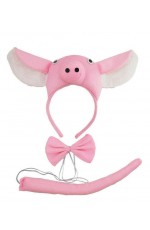 Pink Piglet Animal Costume Headband Bow Tie Tails Set Kids