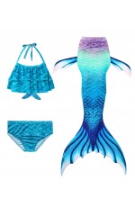Girls Mermaid Costume Tail Monofin Swimsuit Kids Blue Bikini Set