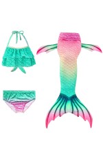 Girls Mermaid Costume Tail Monofin Swimsuit Green Bikini Set