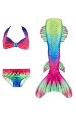 Girls Mermaid Costume Tail Monofin Swimsuit Rainbow Bikini Set