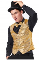 Unisex Gold Sequin Vest Waistcoat 80s Disco Dance Party Show Costume