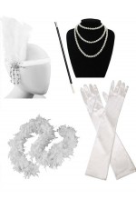 White 1920s Charleston Gatsby Burlesque Flapper Costume Accessory Set 