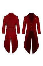 Red Mens Steampunk Vintage Tailcoat Jacket Gothic Victorian Frock Coat