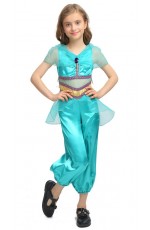 Girls Green Arabian Genie Aladdin Arab Jasmine Princess Costume