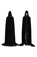 Black Kids Hooded Velvet Cloak Cape Wizard Costume