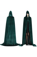 Green Kids Hooded Velvet Cloak Cape Wizard Costume