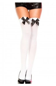 White Tight High Stockings With Black Bow