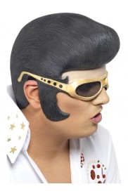 ELVIS Headpiece Rock n Roll The King 1950s Mens Wig Glasses