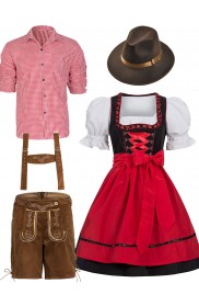 Red Couple Lederhosen Oktoberfest Alpine Costume lh220r+ln1001r