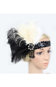 1920s White Black Feather Vintage Bridal Great Gatsby Flapper Headpiece
