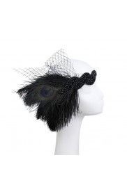 Black Headband Feather Vintage Bridal Great Gatsby Flapper