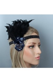 1920s Headband Black Feather Gatsby Flapper Headpiece