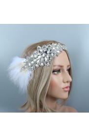 1920s White Feather Crystal Great Gatsby Flapper Headpiece