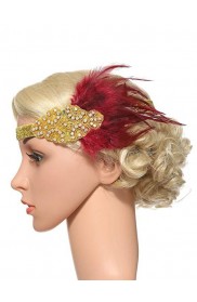 1920s Red Feather Vintage Great Gatsby Flapper Headpiece