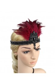1920s Red Feather Vintage Bridal Great Gatsby Flapper Headpiece