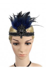 1920s Blue Feather Vintage Great Gatsby Flapper Headpiece