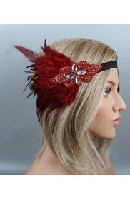 1920s Red Feather Great Gatsby Flapper Headpiece