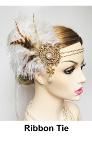 1920s Bridal Headband White Feather lx0262