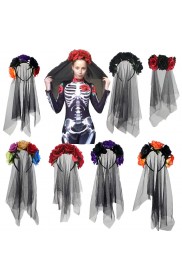 Halloween Day of the Dead Black Veil Rose Headband