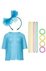 Blue Neon Fishnet Vest Top T-Shirt Set lx3013-5tt1017tt1050tt1048-8