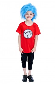 Kids Dr Seuss Thing 1 Thing 2 Costume + Wig
