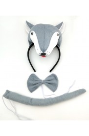 Grey Wolf Headband Bow Tail Set Kids Animal Zoo Headpiece
