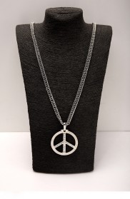 Silver Metal Peace Sign Symbol Pendent 70s 80s Hippie Boho Costume Necklace