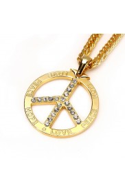 Golden Metal Peace Sign Symbol Pendent 70s 80s Hippie Boho Necklace