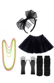 Black Coobey Ladies 80s Tutu Skirt and Accessory Set tt1074-1tt1059-9lx3006-1tt1017tt1048-4